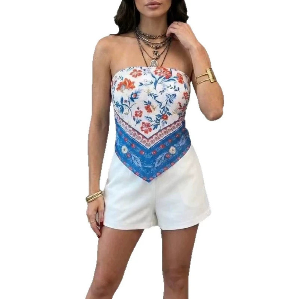 ZARA Summer Boho Print Tie Wrap Casual Vacation Top
